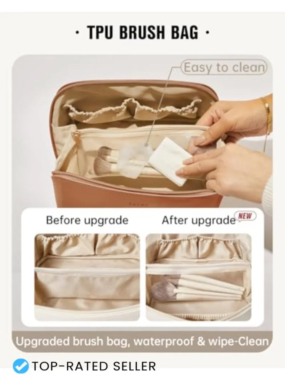 Large Capacity Travel Makeup Bag, Waterproof PU Leather Cosmetic Case